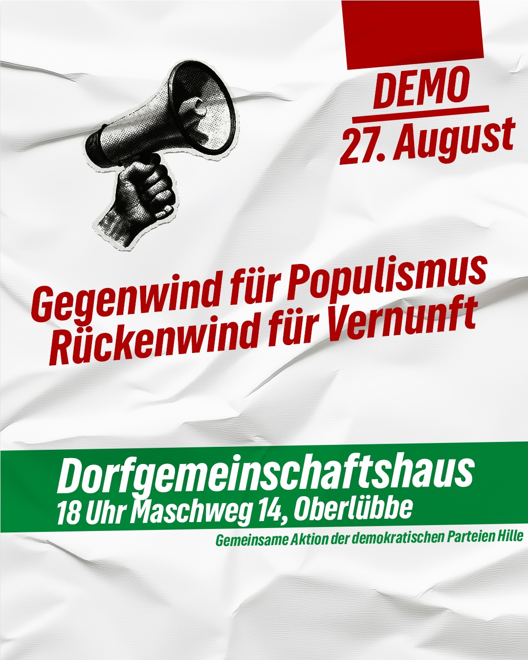 Demo in Oberlübbe – Gegenwind für Populismus, Rückenwind für Vernunft